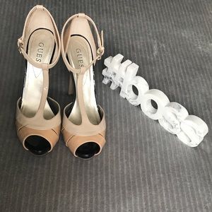 Guess Peep Toe T-Strap Platform Heels